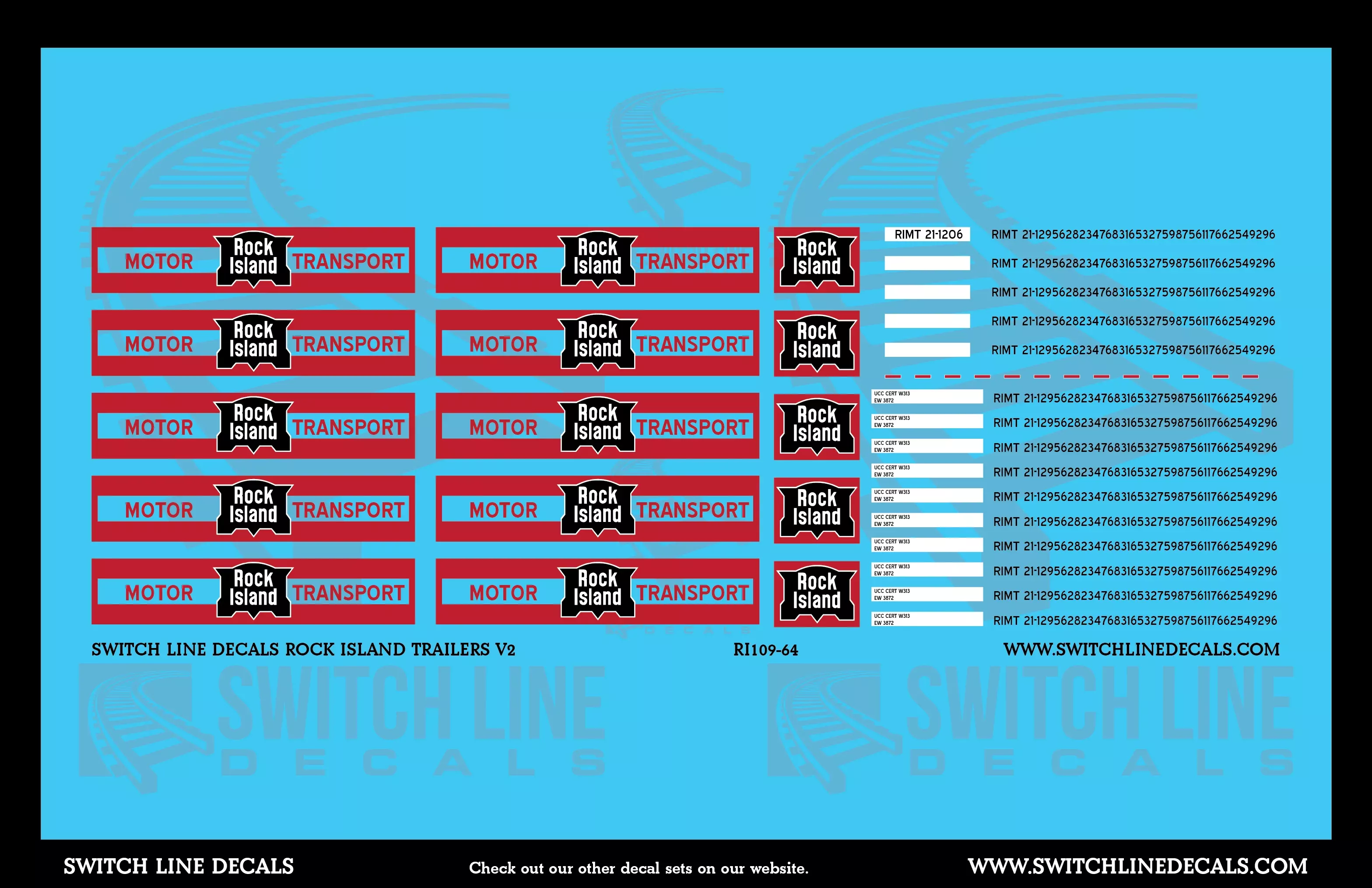 S Scale Rock Island Trailers V2 Decal Set