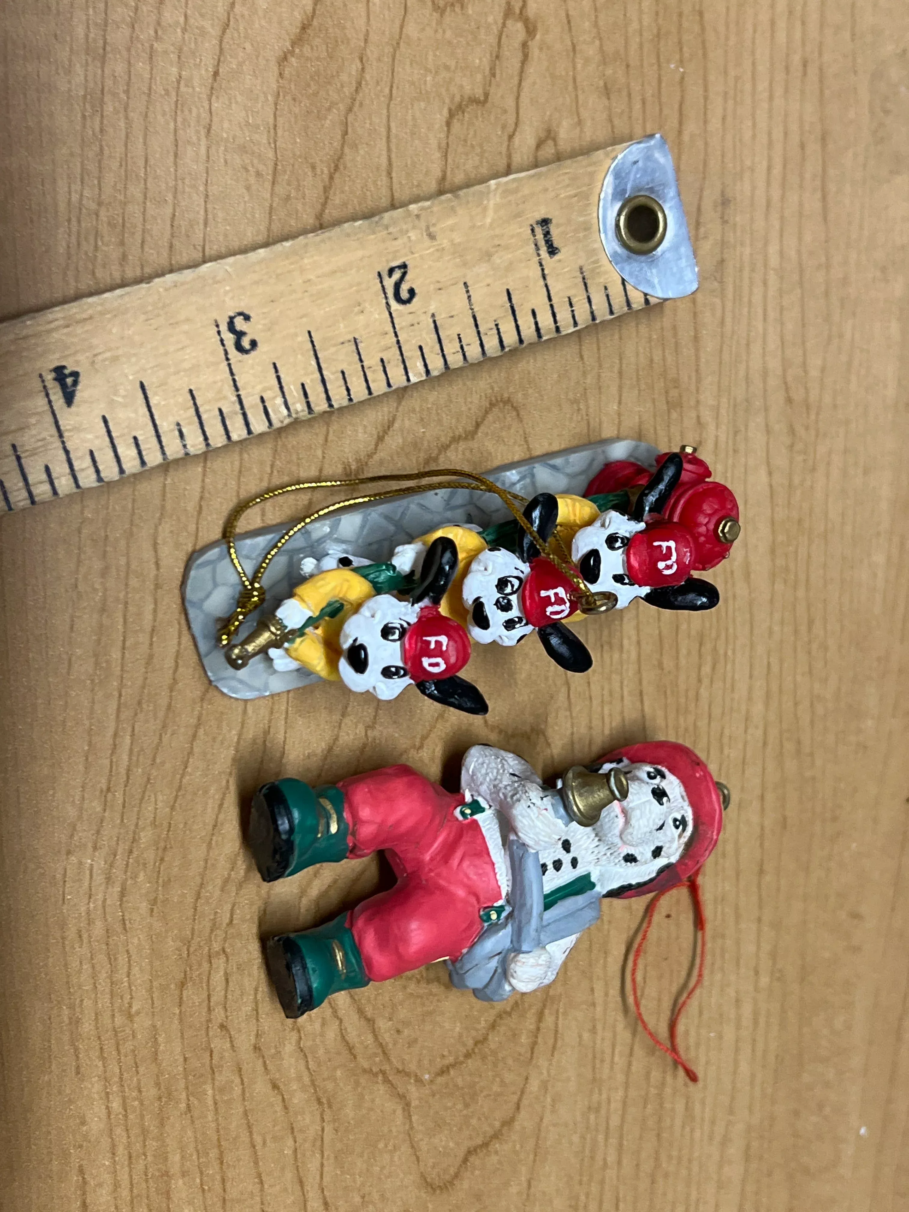 Set of 2 Fireman Ornaments DalmatiansUsed Excellent No Box