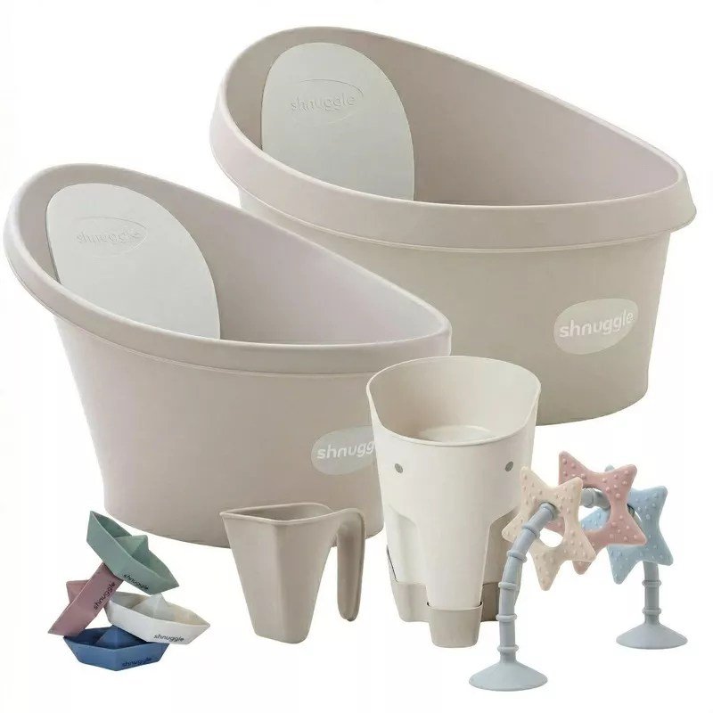 Shnuggle Splash & Grow Bundle: Baby & Toddler Bath Bundle + Accessories – 6-Piece Set for Every Stage Taupe