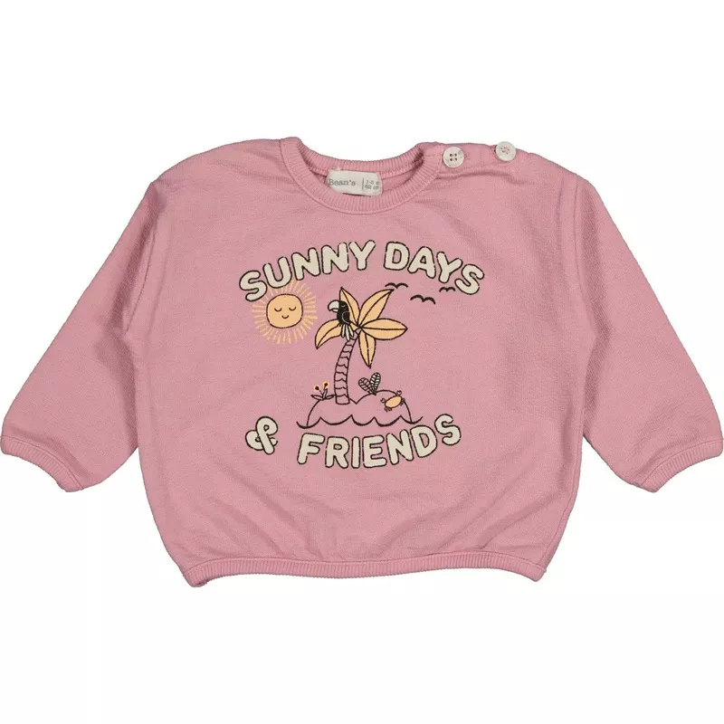 “Sunny Days And Friends” Print Crew Neck Sweatshirt Pink