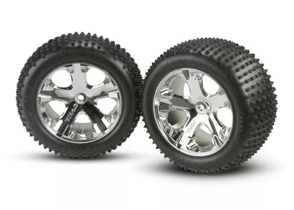 Traxxas 3770 Rear Wheels and Tires Assembled All Star Chrome for Rustler
