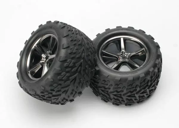 Traxxas 5374A Gemini Black Chrome 3.8″ Wheels with Talon tires and Foam Inserts