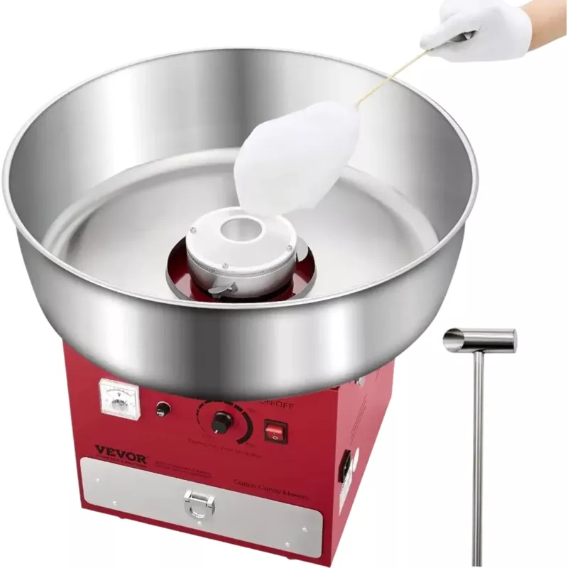 Vevor Cotton Candy Machine Electric 1000W Commercial Candy Floss Maker with 20.5″ Stainless Steel Bowl Red New