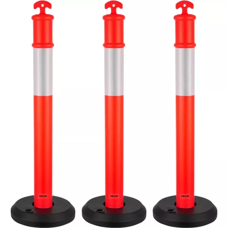 Vevor Traffic Delineator Posts 48″ Fillable Base Reflective 3-Pack Red New