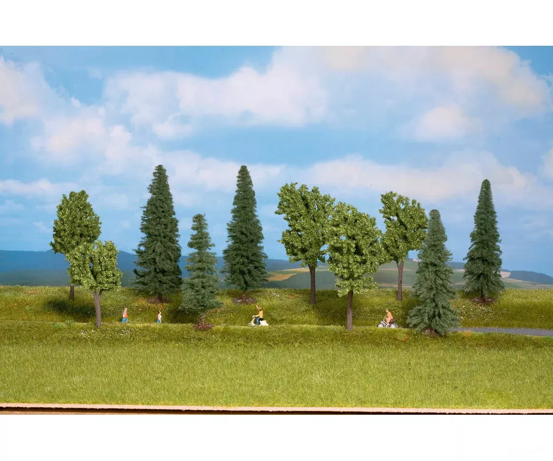 Walthers HO SceneMaster 1157 Mixed Deciduous & Pine Trees pkg(10) – 1-9/16 to 3-3/8″ 3.9 to 8.5cm (Includes Pin Base)