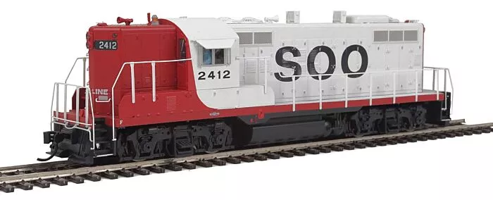Walthers Proto 49710 HO Scale EMD GP9 Phase II High Short Hood – Standard DC — Soo Line #2412 (white, red, black)