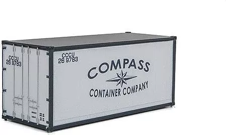 Walthers SceneMaster 949-8664 HO Scale 20′ Smooth-Side Container – Ready to Run — Compass Container Company (white, blue)