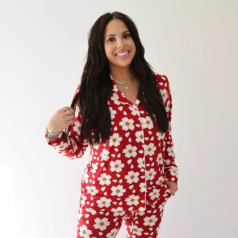 Women’s Bamboo Button Up Lounge Set – Cherry Blossoms